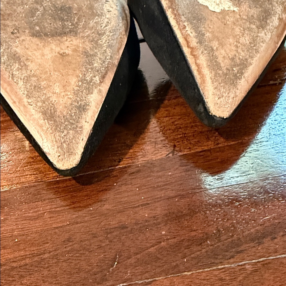 Jimmy Choo Black Suede and Silver Leather Pointed Toe Flats - Picture 4 of 5
